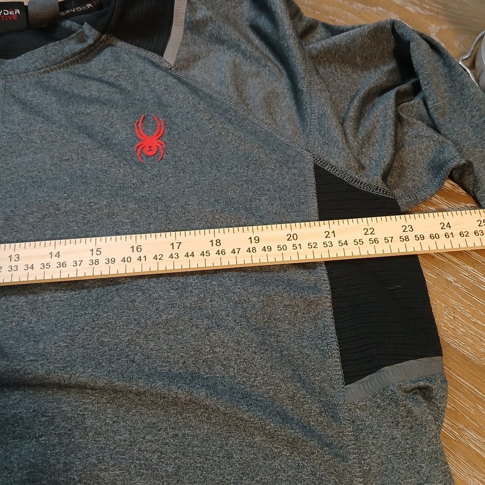 Spyder Active Mens Long Sleeve Performance Shirt Grey Black Red Logo XL - Picture 10 of 12